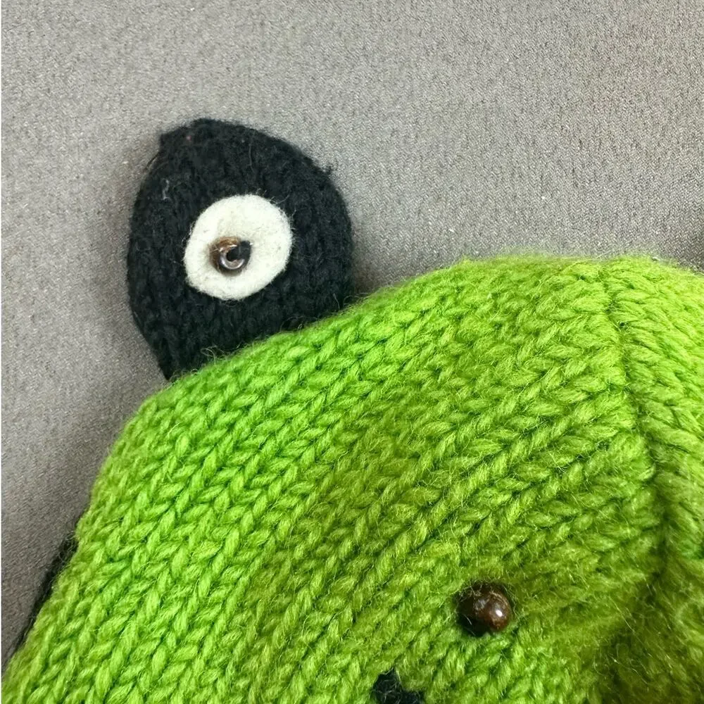 Wool Knit Frog Hat Winter Beanie Green Black Kids Youth CUTE Nepal